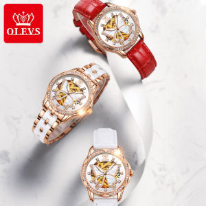 OLEVS Luxury Automatic Jam Tangan Perempuan Original Waterproof Swiss Imported Mechanical Movement Korea Style Cantik Gila Ceramic Strap Delicate Butterfly Dial