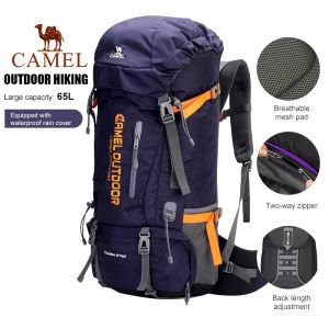 อูฐกลางแจ้ง65L ความจุขนาดใหญ่กระเป๋าเป้สะพายหลังเดินป่าชายหญิงกระเป๋าแคมป์ปิ้งระบายอากาศ