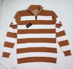 RH - SWEATER BAJU RAJUT PRIA KERAH TINGGI RESLETING TURTLENECK ZIPPER MOTIF GARIS BELANG TANGAN PANJANG HALFZIP LEMBUT HANGAT