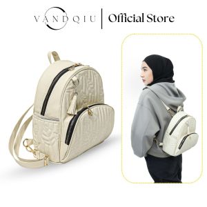 Vandqiu Tas Ransil Motif Bordir Daun Backpack Wanita Multifungsi B04