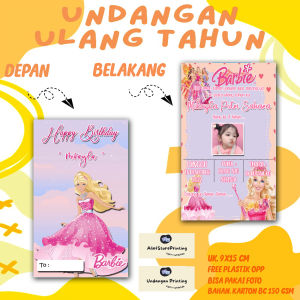 Undangan Ulang Tahun Anak BARBIE Custom Karakter Free Foto Design dan Plastik