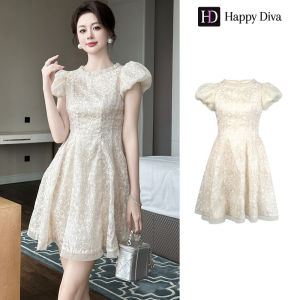 Happy Diva เสื้อผ้าผู้หญิง ชุดเดรสแอพริคอท แขนพอง สไตล์เอไลน์ ใส่สบาย เหมาะสำหรับงานปาร์ตี้ งานแต่งงาน งานจบการศึกษา 45159