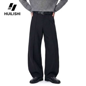 HLS&Huilishi Korean curved trousers casual dress pants versatile loose straight leg relaxed and casual long pants.