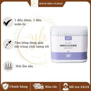 Hộp 200 Chiếc Tăm Bông Ngoáy Tai Bông Ngoáy Tai 2 Đầu Bông Lấy Ráy Tai - Sợi bông cotton tiệt trùng chất lượng cao