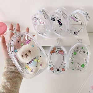 HENLI 2Pcs With Keychain Doll Storage Bag Protector Cartoon Pattern Doll Protective PVC Shell Detachable Hanging Pouch Doll Transparent Case 10cm Doll