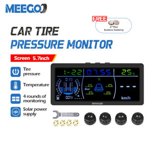 MeeGoo ที่วัดลมยางรถ tpms เครื่องวัดลมยาง 4 ล้อ พร้อมแบตเตอรี่ 2 อัน หน้าจอ LCD ใหญ่ 5.7 inch ที่วัดลมยางรถอเนกประสงค์ พลังงานแสงอาทิตย์