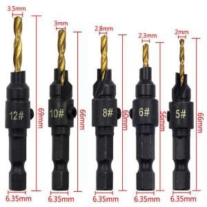 5pcs Countersink Drill Woodworking Drill Bit Set Drilling Pilot Holes For Screw Sizes