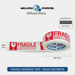 MillionParcel Fragile Tape 5cm x 100m | Fragile Sticker | Handle with Care | Packing Tape | Adhesive Tape | Clear Tape | OPP Tape | Packaging Tape