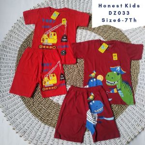 SETELAN MAIN HARIAN ANAK LAKI-LAKI USIA 6 TH PLAYSET BY HONEST KIDS DZ 033 DINO SERIES BAJU SANTAI RUMAHAN BAHAN KATUN COMBED ATASAN KAOS PENDEK BERMOTIF BAWAHAN CELANA KOLOR PAKAIAN DAILY WEAR MURAH