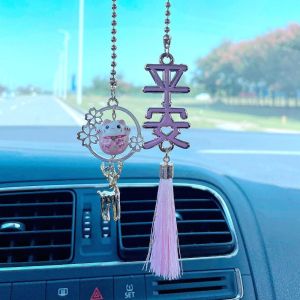 WENSH High Quality DIY Trinkets Cartoon Car Accessories Interior Accessories Car Rearview Mirror Handmade Cat Bell Pendant Fortune Cat Pendant Ceramic Cat Ornament Cat Car Hangings Fortune Cat Car Pendant