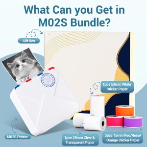 Máy in tem nhãn dán Phomemo M02S Bluetooth mini máy in nhiệt cầm tayin ảnh tài liệu Phao Nhãn dán Hóa đơn Tem nhãn không cần mực