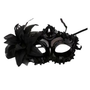 BESTIT Diamond Decorated Venetian Half Face Style Masquerade Role Play Flower Design Feather Wedding Party
