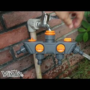 4 Way Garden Hose Diverter Valve - 1 In 4 Out Faucet Splitter Connector for Lawn Irrigation & Outdoor Watering