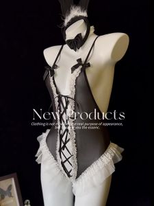 CP26 Cosplay Jumsuite thỏ phối ren đính nơ kèm bờm thỏ hở lưng quyến rũ gợi cảm CP26