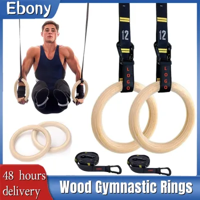 Wood Gymnastic Rings with Quick Adjust Numbered Straps Full Body Workout Calisthenics Home Gym