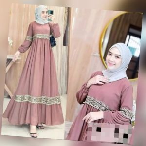 Gamis dewasa ceruty babydoll renda sakura // Gamis murah model terbaru // Gamis full ceruty babydoll // Gamis model kekinian