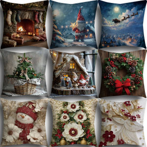 Christmas Pillowcase Single Pack 25 Styles Available 40x40/45x45/50x50cm Including Christmas Cabin Plaid Scarf Snowman Retro Red Black Plaid Car Pine Cones Elf Platinum Christmas Tree etc Warm Winter Pattern Sofa Cushion Cover Winter Home Decoration