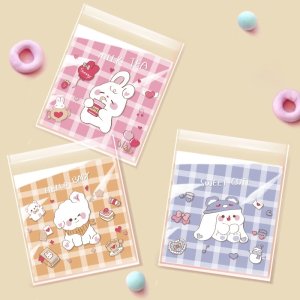 7*7cm Cute 100 pcs Transparent  Cartoon Packaging Bag Nougat Self Adhesive Bag Cookie Packaging Bag