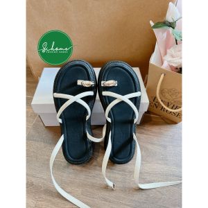 (Chân gầy lùi size) Dép quai hậu nữ đế cao 4PH dây da siêu mềm xỏ phối khuy hottrend