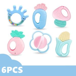 6/8/14PCS Newborn Baby Teether Toys Rattle BPA Soft Silicone Teether Toys Early Learning Teether Toys