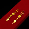 PQH KONG Jewellery Gold 916 Original Malaysia Earrings for Women Leaf Pendant Long Drop Dangle Hook Gold Earrings Party Jewelry Fashion Gold Jewellery Exquisite Flower Earrings Earing Set for Girls Korean Style Subang Telinga Perempuan. 