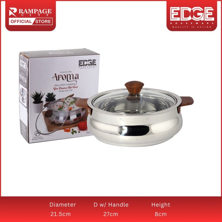 Edge Insulated Stainless Steel Casserole Glass Lid, 750ML  Thermal Serving Bowl, Keeps the Food Hot and Cold for Long Hours, Elegant  Hot