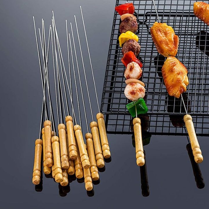 (10 pcs Pack) kokepope Stainless Steel Grilling Skewer Wooden Handle BBQ  Skewers Stick