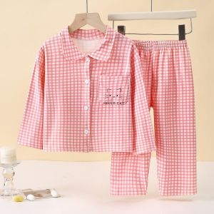 MAYIT In họa tiết kẻ sọc Bộ đồ ngủ trẻ em Bộ đồ ngủ (áo và quần) Bộ hai mảnh Đồ mặc nhà trẻ em Mềm mại Áo tay dài Đồ ngủ trẻ em Trang chủ