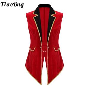 Womens Circus Ringmaster Costumes Halloween Showman Cosplay Tailcoat Lapel Vest Jacket Ringleader Lion Tamer Velvet Waistcoat2026