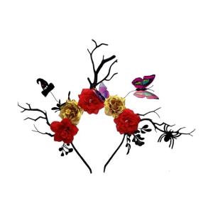 Bat bướm nhung hươu Mũ sắt cho trang phục Halloween Phụ kiện với mô phỏng hoa trang trí cho nữ phụ nữ