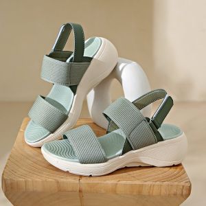 Free Shipping WomenS New Summer Sandals With Thick Soles Soft Soles And Large Sizes Featuring A Simple Design And Velcro Closure