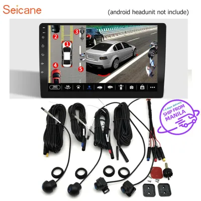 Seicane 360° Surround View Car Camera 360 degree Panoramic Front Rear Left Right Cameras Waterproof Night Vision for Universal Car Android Headunit 4pcs Cameras