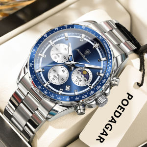 POEDAGAR multifunctional watch for men waterproof 2026 original branded stainless steel date chronograph watch