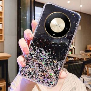 HonorX9b Case For Honor X9b X9a X9 5G 4G X 9b X 9a HonorX9a 2023 2022 Starry Sky Silver Foil Glitter Epoxy Bling Soft TPU Transparent Edge Phone Casing Back Cover Shockproof Bumper