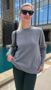 Zeagoo  Womens Round Neck Sweater Loose Knit Side Buttons  2025  Autumn Fashion Casual Pullover Top Clothing