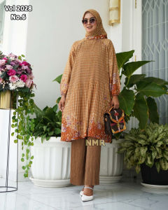 NMR Setelan Celana Kulot Tunik Katun Paris Plisket Vol 2028-6 ( Inc Hijab)