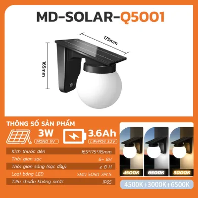 Đèn Tường Năng Lượng Mặt Trời MODI SOLAR Có 3 Chế Độ Màu Trang Trí Ngoài Trời