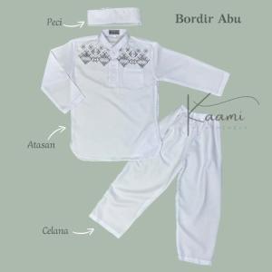 Setelan Baju koko anak putih Manasik haji dengan Bordir Model Kurta