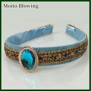 Moito Girls Jasmine Blue Headbands Large Children Headwear Arabian Princess Hair Bands For Cosplay Party Hair Accessories