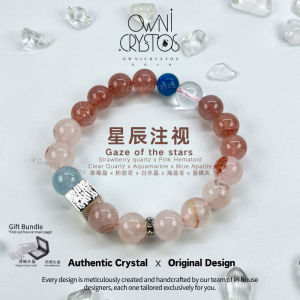 【OwniCrystos】Wisdom Love popularity Strawberry quartz Pink Hematoid Clear Quartz Aquamarine Blue Apatite Natural charm crystal bracelet