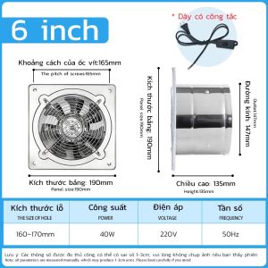 Tặng ống gió 2m – Quạt hút mùi bếp quạt thông gió phòng ngủ khử ẩm inox kèm dây nguồn riêng-SUZUME