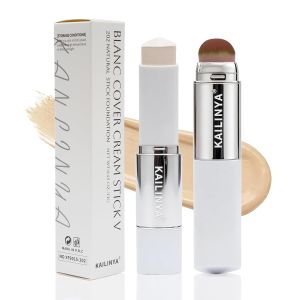 Korean Color Changing Foundation Stick with Brush for Lumine Skin 2-in-1 Waterproof & Long-Lasting Hydrating Makeup Dual-Ended Foundation & Concealer Stick (202)