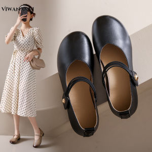 VIWANA Flat Shoes For Women Korean Style Leather Ballet Shoes Plus Size Size 36 to 41 Soft Sole Comfort Black Casual Slip On Shoes 2023 Fashion Women Shoes On Sale