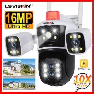 LS VISION 8K 16MP WIFI CCTV Camera connect cellphone Three Lens 10X Hybrid Optical Zoom Linkage PTZ Humanoid Tracking Home Security Camera Outdoor Waterproof Full Color Night Vision 24 Hours Video Recording IP Camera
