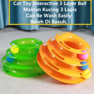 EX-STOCK plastic Interactive cat toy 3 layer IQ Training attractive color balls Mainan Kucing 3 lapis