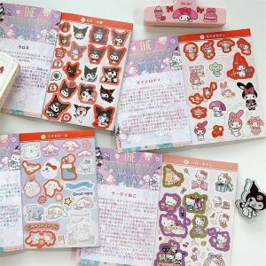 450Pcs Kawaii Sanrio Kuromi Hello Kitty Sticker Book Melody Goo Card Cartoon Kawaii Sticker Hand Account Decoration for Girls Gift