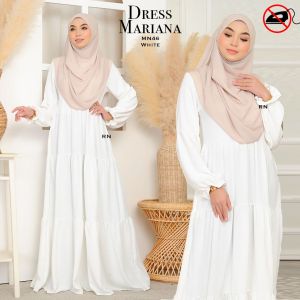 Mariana Dress  6.0  - Jubah Muslimah Pakaian Umrah Haji  Cotton Bubble  Cey Crepe  S - 3XL Ironless  Hitam Putih  Nursing Friendly