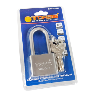 TORA Gembok Stainless 304 Premium Long 40 MM 4 Key Kuningan Chrome Double Blister