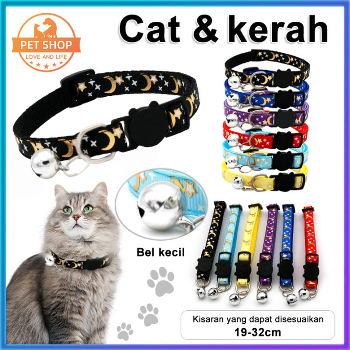 Kalung Kucing Bermotif Jejak Kucing Ukuran Dapat Disesuaikan Dan Star Moon Berlongceng Hewan