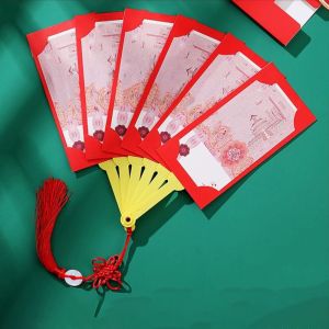 SWEET TIM ซองใส่เงิน red envelope 2026 6/10 ช่อง ซองจดหมายสีแดงรูปพัด ขอแสดงความยินดี ห้อย รูปทรงพัดลมหงเปา สร้างสรรค์ แบบจีน กระเป๋าเงินปีใหม่ งานเลี้ยงเฉลิมฉลอง